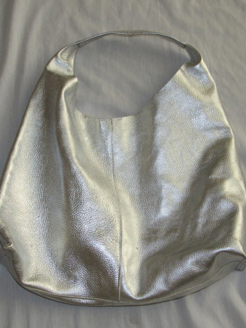 Marcella NYC Kelly Tote All Leather Pebbled Disco Pebble Silver Slouchy Purse